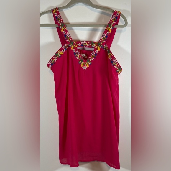 Entro Red Embroidered Strappy Lined Women's Tank Top Size Large - Picture 3 of 7